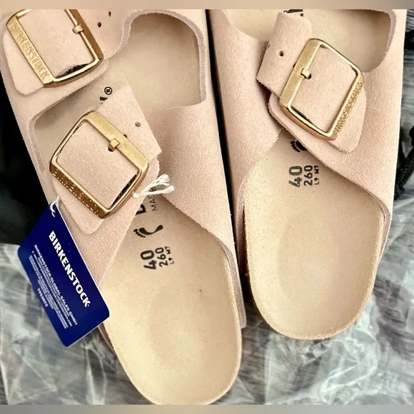 NEW BIRKENSTOCK Arizona Suede Sandals Women Size 40 Light Blush Bohemian Neutral - Picture 6 of 7